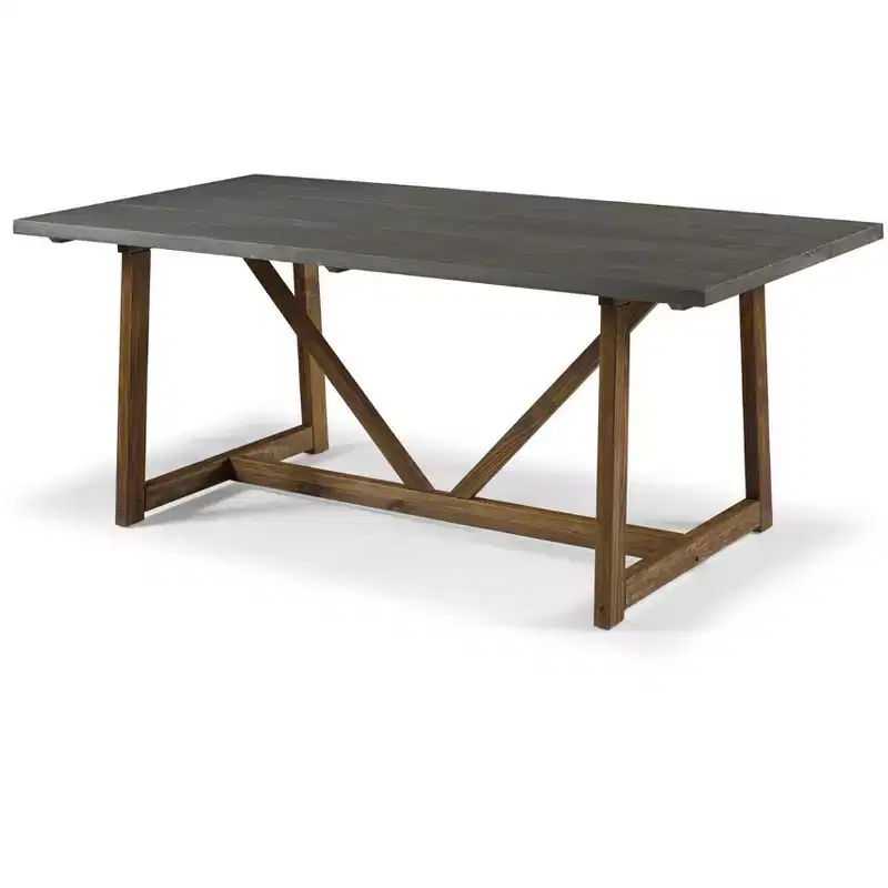 Table de salle à manger moderne en bois massif vieilli et métal, style industriel-fermier