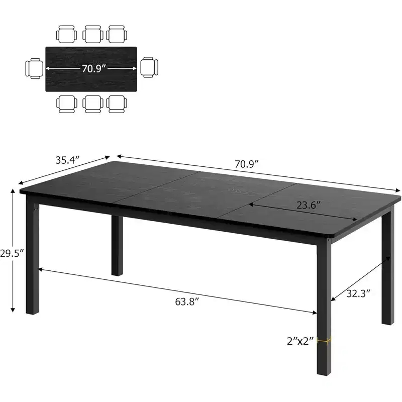 Table de salle à manger rectangulaire avec plateau en bois et pieds en métal, idéale comme table de cuisine