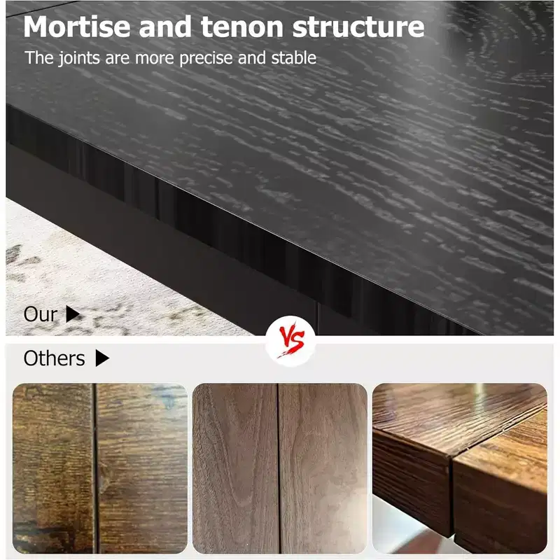 Table de salle à manger rectangulaire avec plateau en bois et pieds en métal, idéale comme table de cuisine