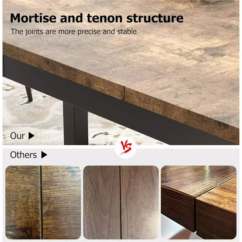 Table de salle à manger rectangulaire avec plateau en bois et pieds en métal, idéale comme table de cuisine