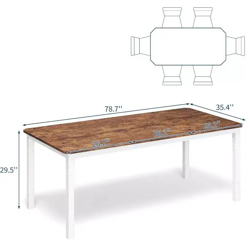 Table de salle à manger rectangulaire avec plateau en bois et pieds en métal, idéale comme table de cuisine