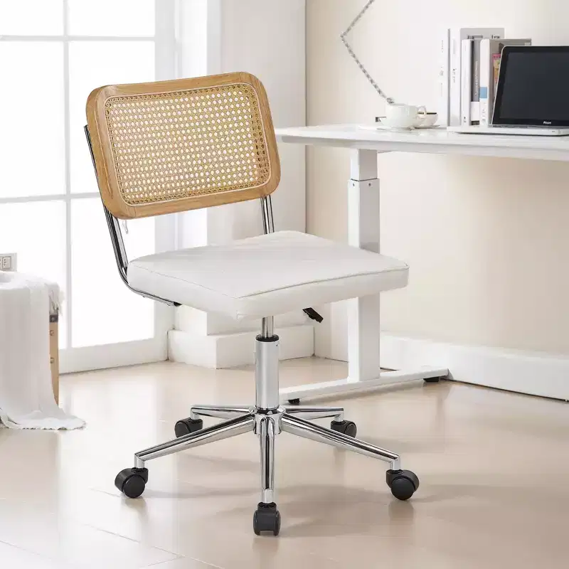 Fauteuil de bureau en cuir, chaise pivotante réglable en hauteur sans accoudoirs à roulettes pour coiffeuse