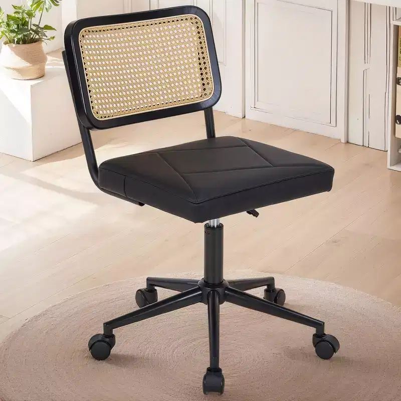 Fauteuil de bureau en cuir, chaise pivotante réglable en hauteur sans accoudoirs à roulettes pour coiffeuse