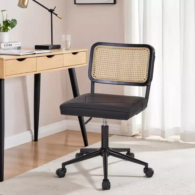 Fauteuil de bureau en cuir, chaise pivotante réglable en hauteur sans accoudoirs à roulettes pour coiffeuse