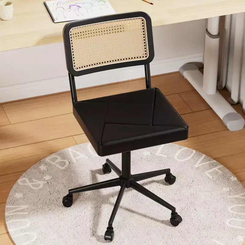 Fauteuil de bureau en cuir, chaise pivotante réglable en hauteur sans accoudoirs à roulettes pour coiffeuse