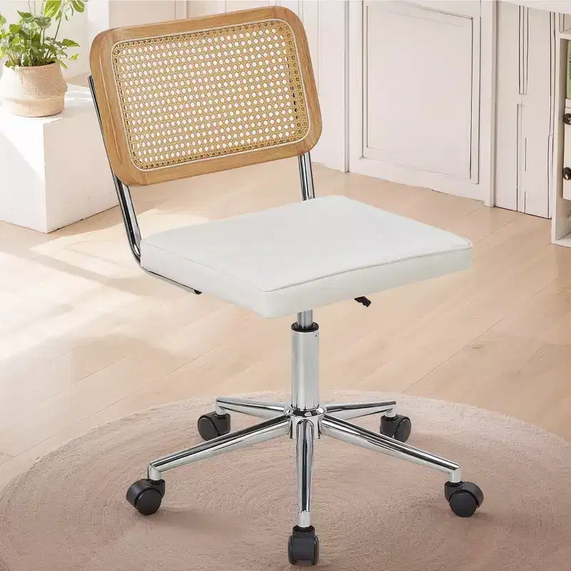 Fauteuil de bureau en cuir, chaise pivotante réglable en hauteur sans accoudoirs à roulettes pour coiffeuse