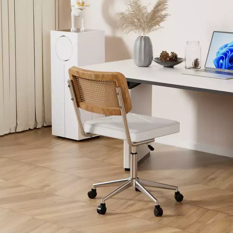 Fauteuil de bureau en cuir, chaise pivotante réglable en hauteur sans accoudoirs à roulettes pour coiffeuse