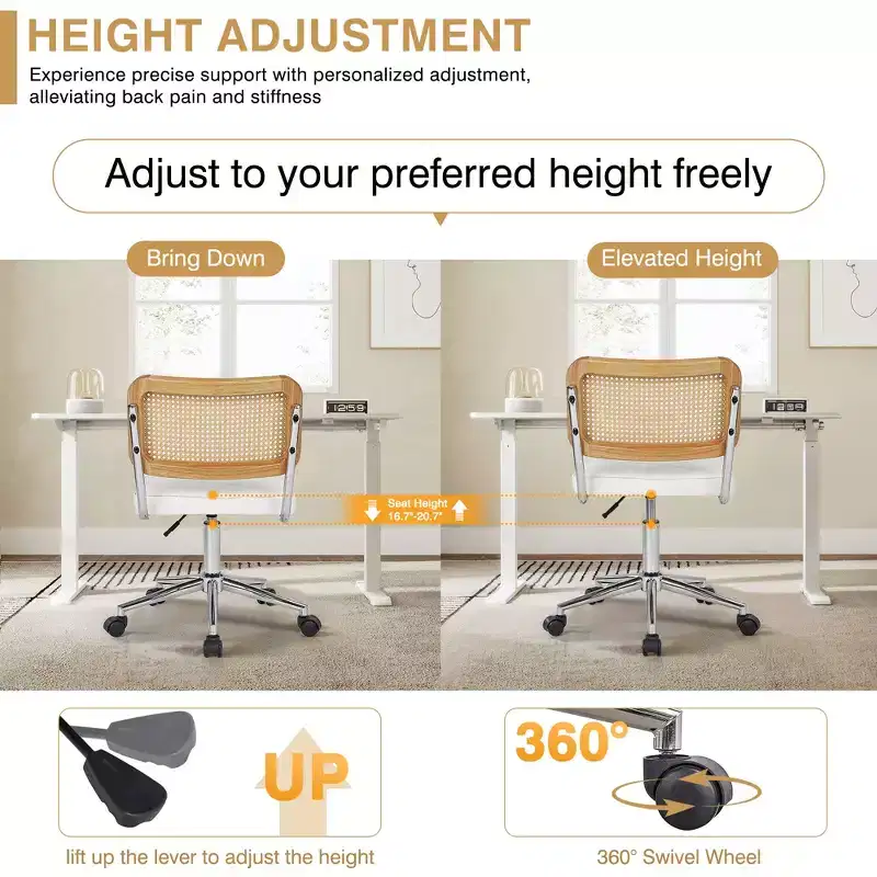 Fauteuil de bureau en cuir, chaise pivotante réglable en hauteur sans accoudoirs à roulettes pour coiffeuse