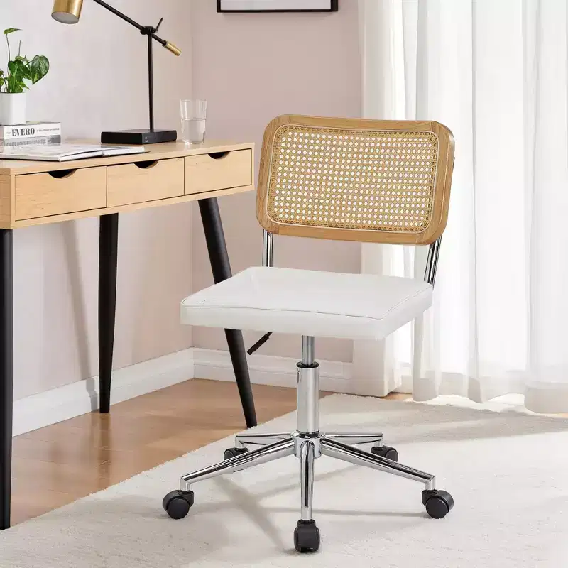 Fauteuil de bureau en cuir, chaise pivotante réglable en hauteur sans accoudoirs à roulettes pour coiffeuse