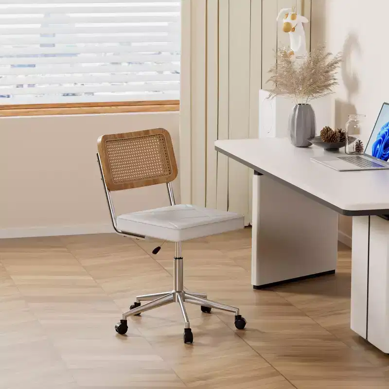 Fauteuil de bureau en cuir, chaise pivotante réglable en hauteur sans accoudoirs à roulettes pour coiffeuse