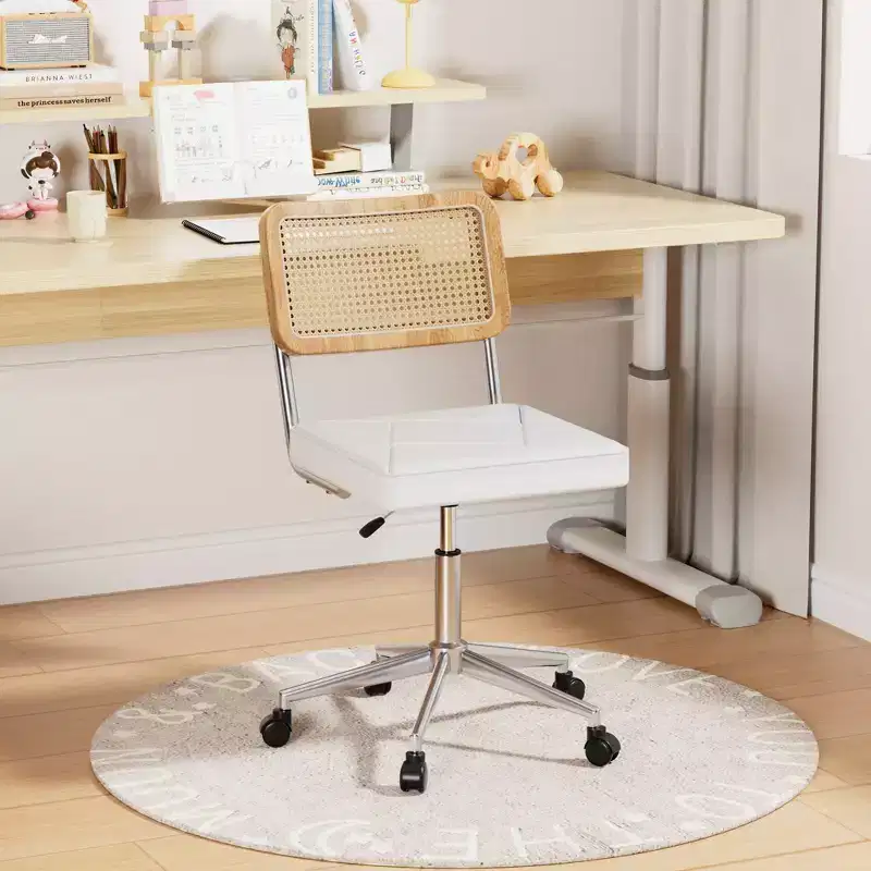Fauteuil de bureau en cuir, chaise pivotante réglable en hauteur sans accoudoirs à roulettes pour coiffeuse