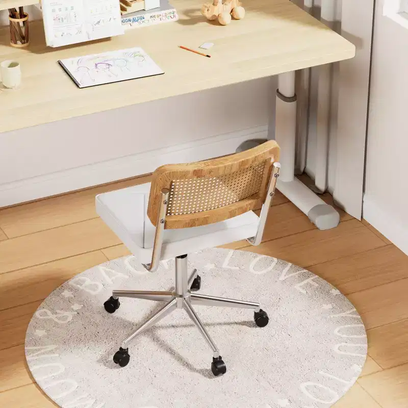 Fauteuil de bureau en cuir, chaise pivotante réglable en hauteur sans accoudoirs à roulettes pour coiffeuse