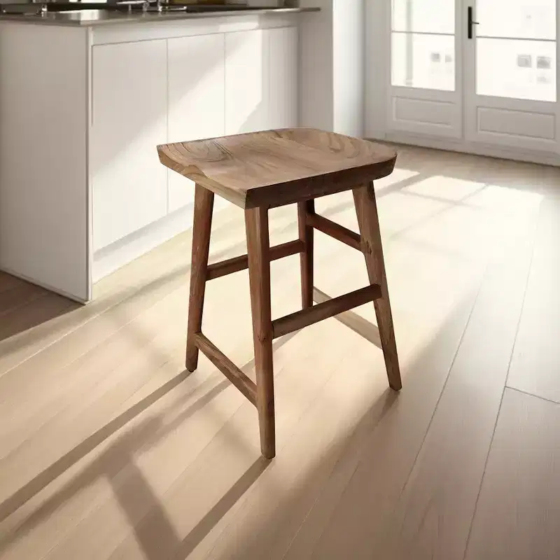 Tabouret de comptoir en bois d'acacia fait main sans dossier