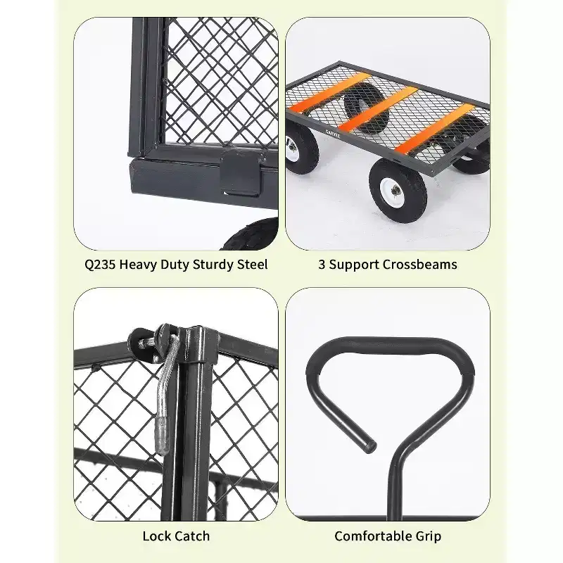 Chariot utilitaire d'extérieur robuste, capacité de 360 kg, pneus pneumatiques tout-terrain de 10 pouces