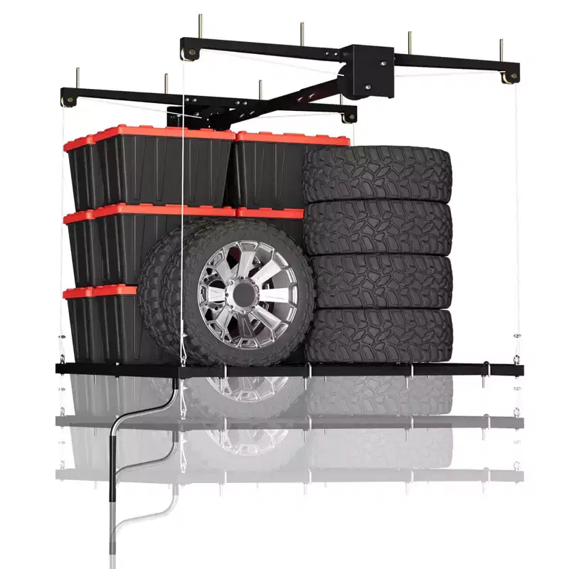Support de rangement suspendu pour garage, capacité de 159 kg, levage à manivelle