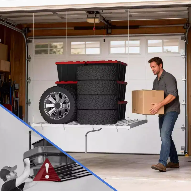 Support de rangement suspendu pour garage, capacité de 159 kg, levage à manivelle