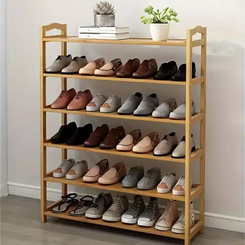 Meuble à chaussures en bambou marron à 6 niveaux de 68 cm de largeur