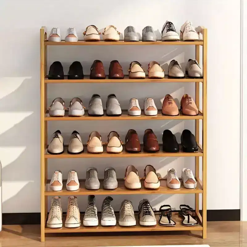 Meuble à chaussures en bambou marron à 6 niveaux de 68 cm de largeur