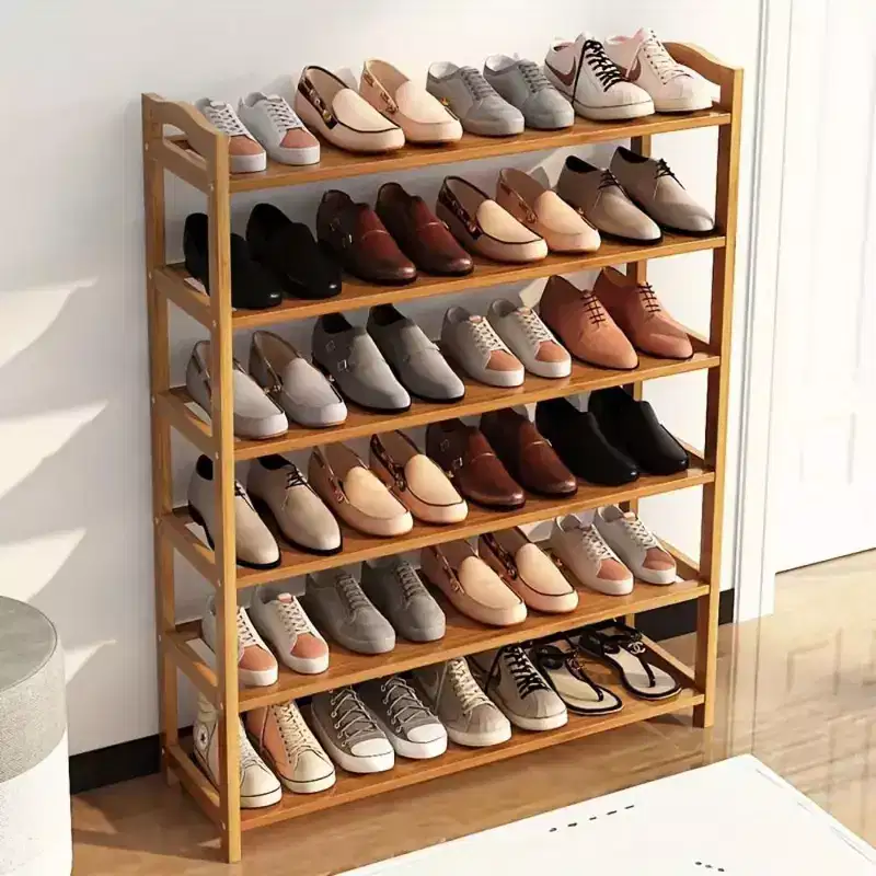 Meuble à chaussures en bambou marron à 6 niveaux de 68 cm de largeur
