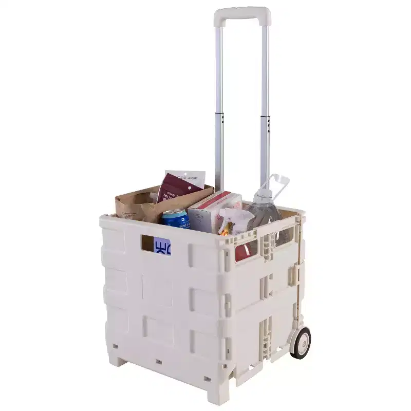 Chariot de courses pliable portable Chariot utilitaire pliable blanc avec roues