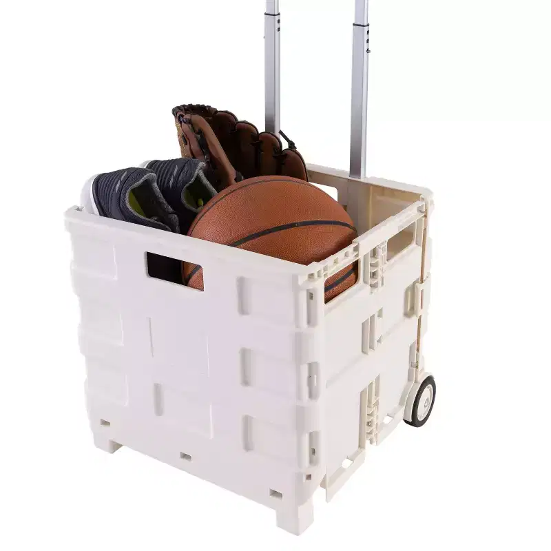 Chariot de courses pliable portable Chariot utilitaire pliable blanc avec roues