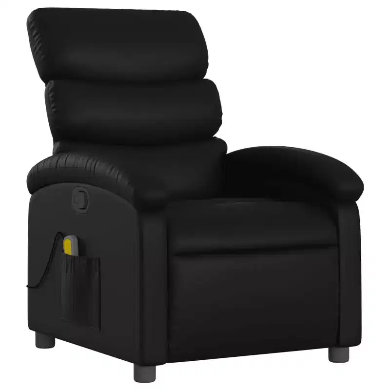 Fauteuil de massage inclinable en simili cuir noir, métal, bois composite pour une personne