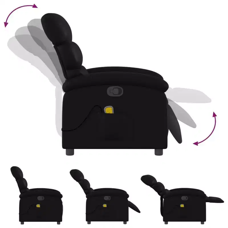 Fauteuil de massage inclinable en simili cuir noir, métal, bois composite pour une personne