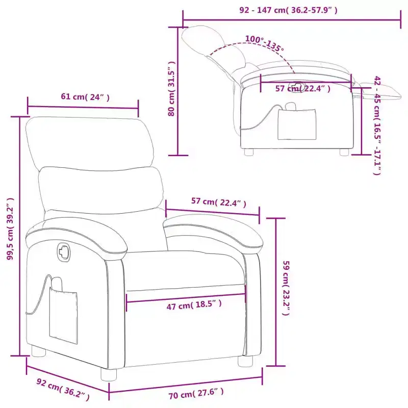 Fauteuil de massage inclinable en simili cuir noir, métal, bois composite pour une personne