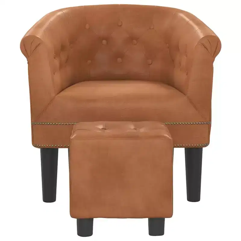 Fauteuil baignoire en similicuir marron avec pouf - Sièges modernes