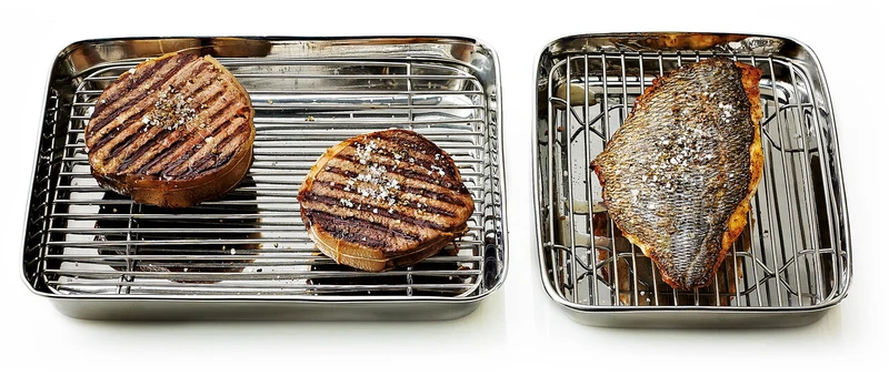 MINI-PLAT JAPONAIS INOX AVEC GRILLE 24X19 CM