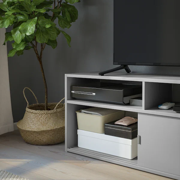 SPIKSMED TV bench, light grey, 97x32 cm