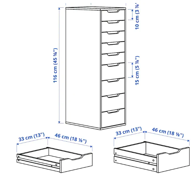 ALEX Drawer unit with 9 drawers, white stained/oak effect, 36x116 cm >
