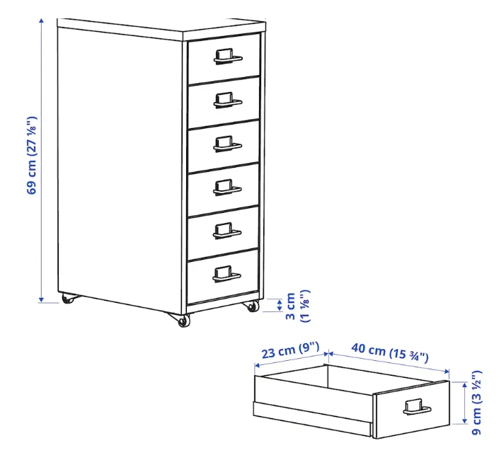 HELMER Drawer unit on castors, dark grey/light grey, 28x69 cm