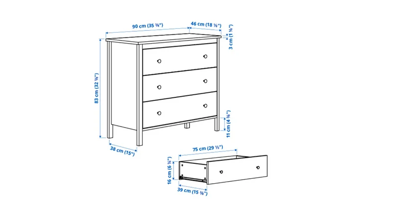 KOPPANG Chest of 3 drawers, white