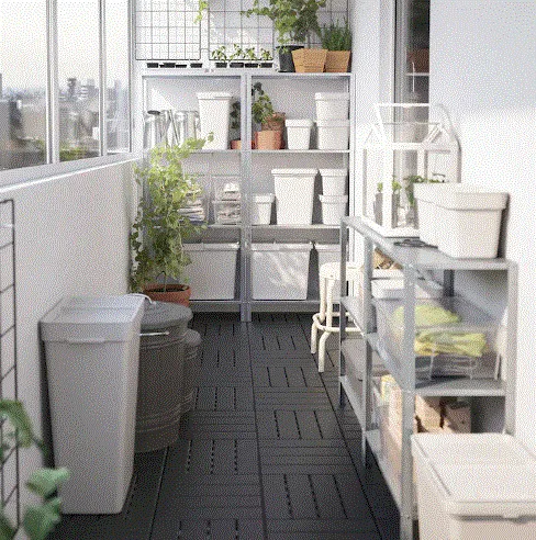 HALLBAR Bin w lid, light grey, 35 L