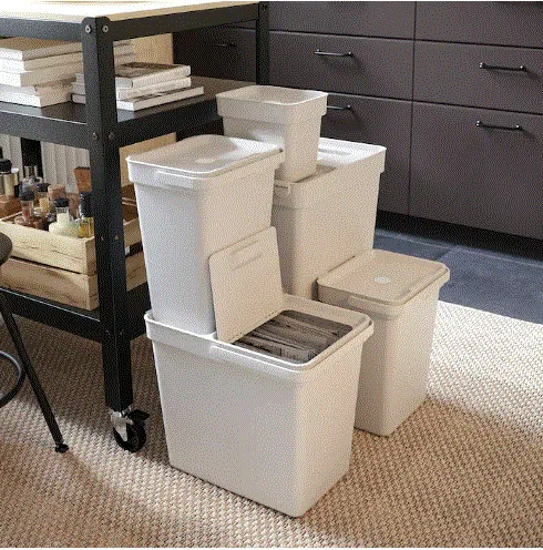 HALLBAR Bin w lid, light grey, 35 L