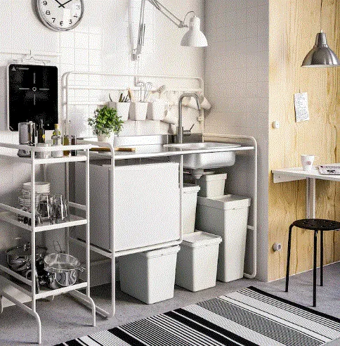 HALLBAR Bin w lid, light grey, 35 L
