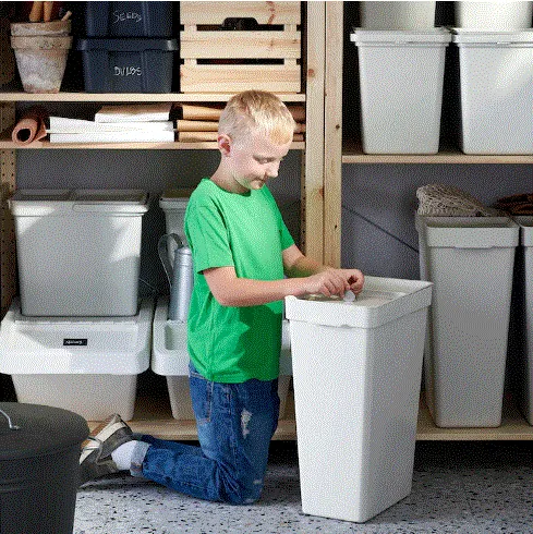 HALLBAR Bin w lid, light grey, 35 L