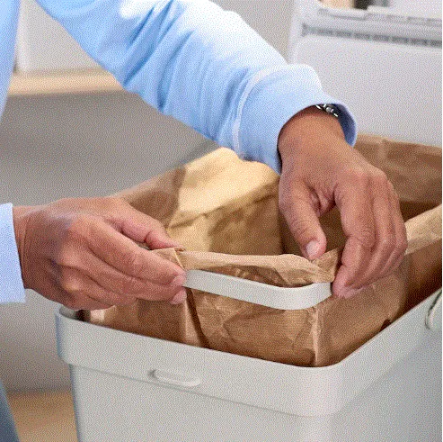 HALLBAR Bin w lid, light grey, 35 L