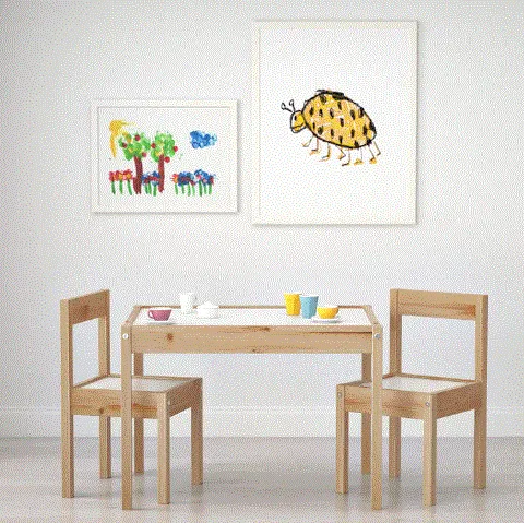 LATT Children's table w 2 chairs, white/pine