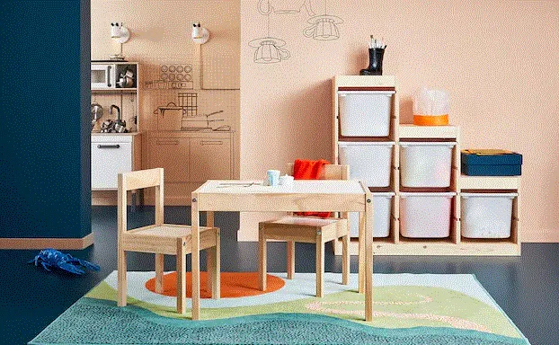 LATT Children's table w 2 chairs, white/pine