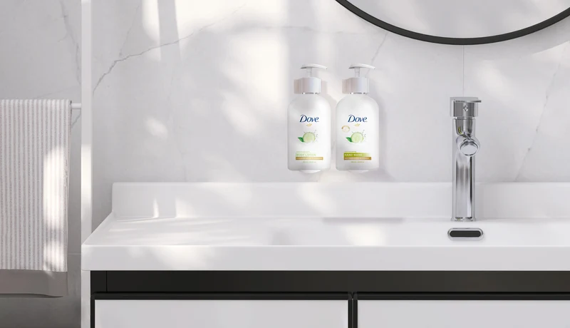 SUPPORT ABS BLANC POUR FLACON POMPE 500ML DOVE