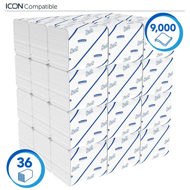 PAPIER TOILETTE PLIÉ SCOTT® BLANC 250 FORMATS 2 PLIS ECOLABEL X36