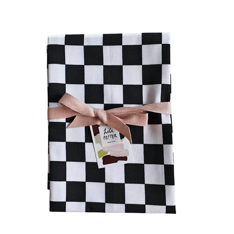 Küchentuch bedruckt Check Black White multi