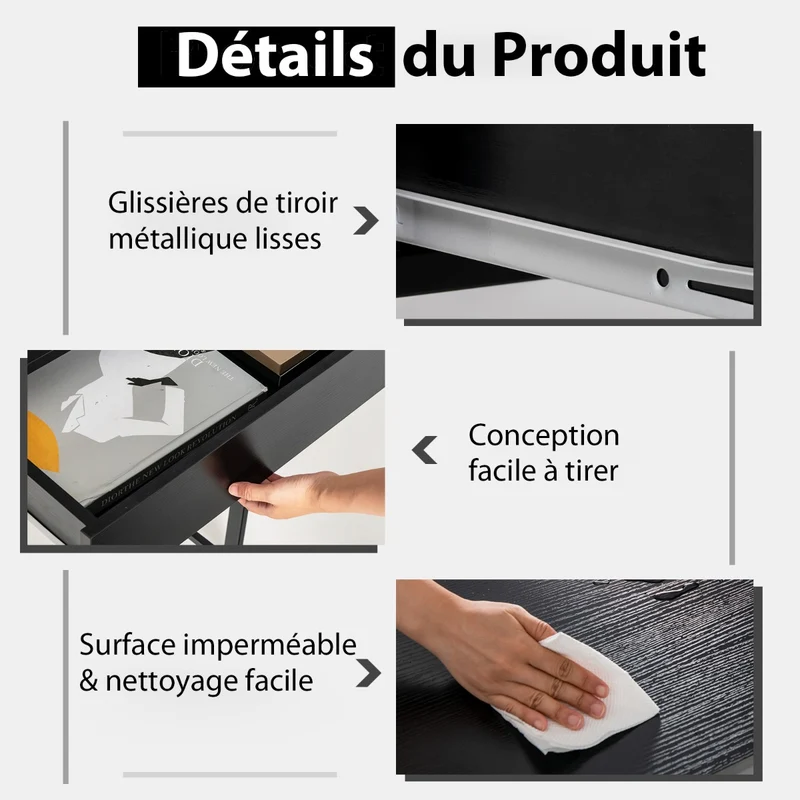 Costway - Bureau Ordinateur, Bureau Informatique, Bureau en Bois, Bureau Moderne, Table de Bureau, Poste de Travail, 112 x 48 x 76 cm, Noir