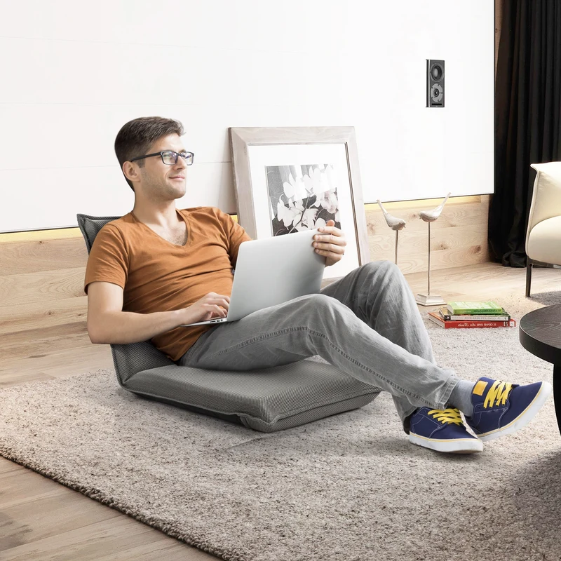 Costway - Chaise de Sol, Banquette Convertible, Pliable Tatami Inclinable en 6 Position, 44 x 54,5 x 53,5 CM, Gris
