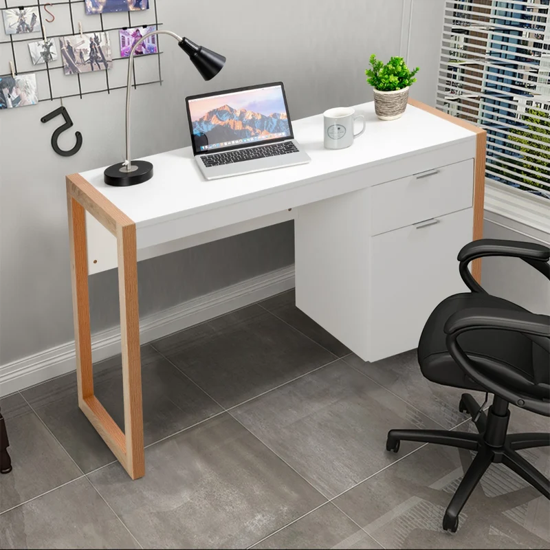 Costway - Bureau d’ordinateur moderne avec 2 tiroirs, 112,5 × 50 × 75 cm, blanc