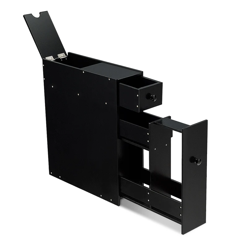 Costway - Armoire WC, Armoire salle de bain, Petit Meuble salle de bain, Armoire de toilette, avec Deux Tiroir pour Cuisine Salle de Bains, Noir
