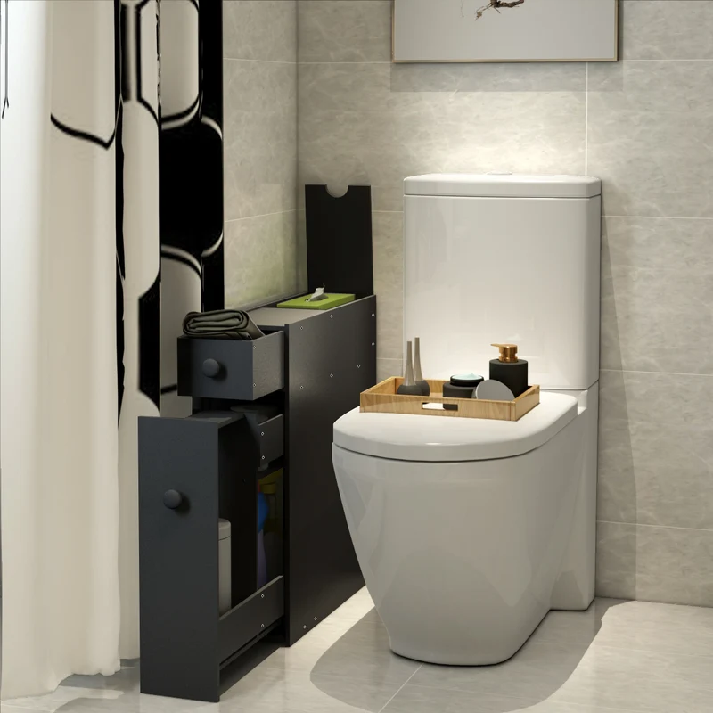 Costway - Armoire WC, Armoire salle de bain, Petit Meuble salle de bain, Armoire de toilette, avec Deux Tiroir pour Cuisine Salle de Bains, Noir