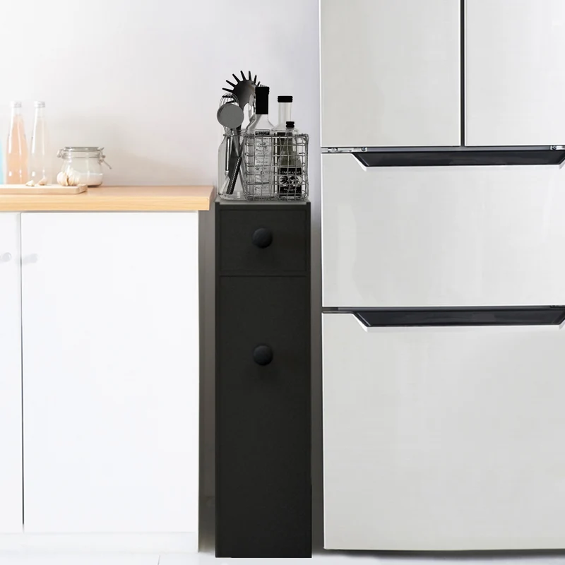 Costway - Armoire WC, Armoire salle de bain, Petit Meuble salle de bain, Armoire de toilette, avec Deux Tiroir pour Cuisine Salle de Bains, Noir